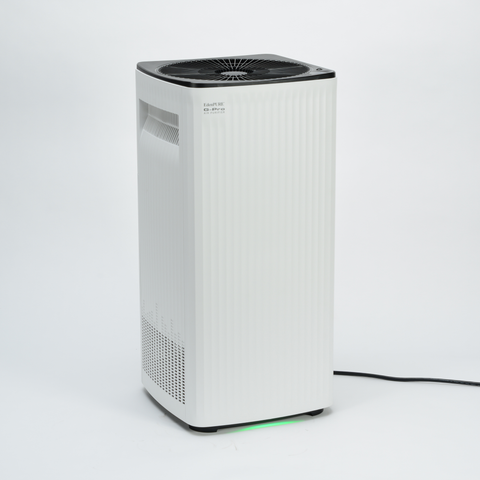 EdenPURE G-Pro Air Purifier by Airdog with white ribbed body and black top vent on white background