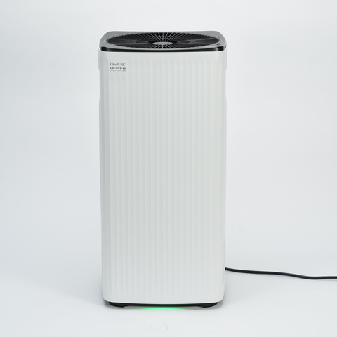 EdenPURE G-Pro Air Purifier by Airdog in white with vertical ridges and black top vent on white background