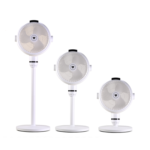 EdenPURE GEN80 Smart Cooler Purifier in white shown at three adjustable heights on white background