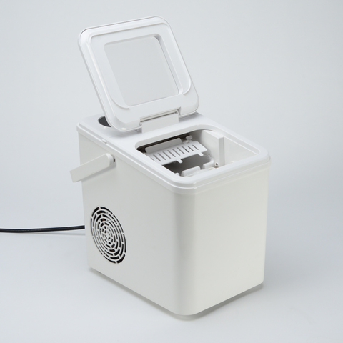EdenPURE UV IcePRO ice maker with open lid showing ice mold and white compact body on white background