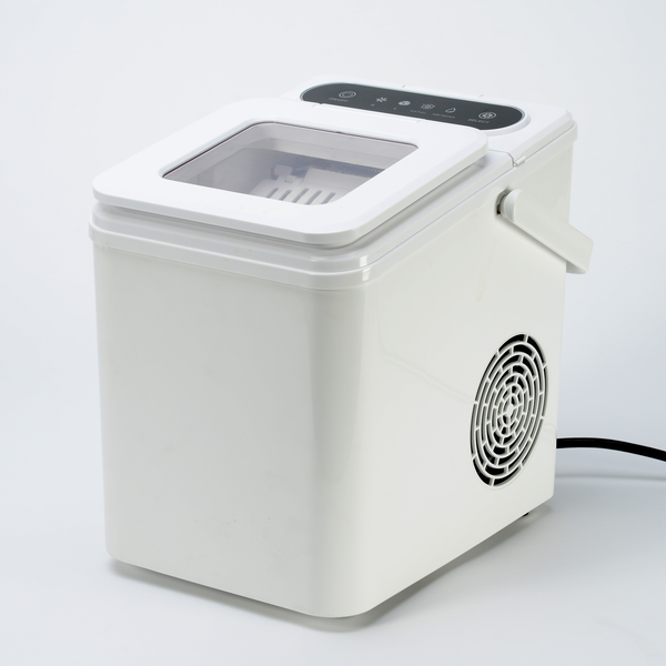 EdenPURE UV IcePRO ice maker in white with top transparent lid and digital touch controls on clean white background