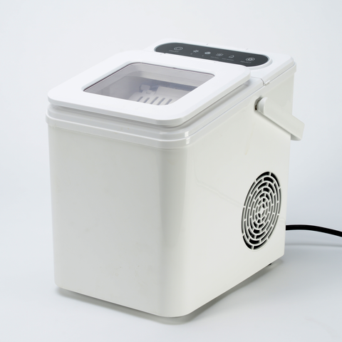 EdenPURE UV IcePRO ice maker in white with top transparent lid and digital touch controls on clean white background