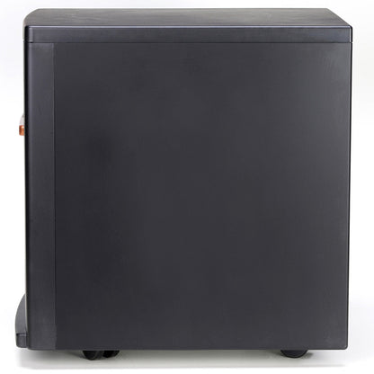 Side view of refurbished EdenPURE Classic CopperPLUS Infrared Heater in black casing on white background