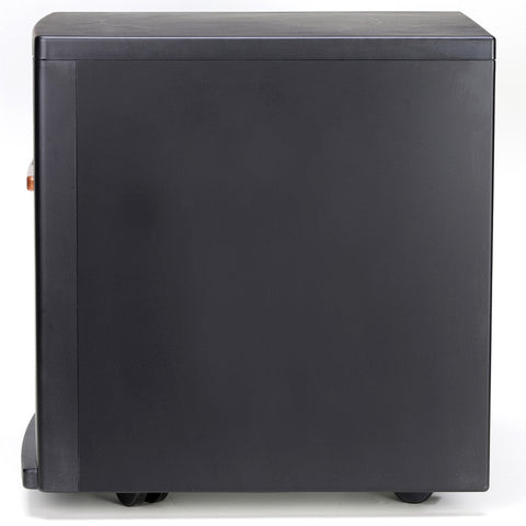 Side view of refurbished EdenPURE Classic CopperPLUS Infrared Heater in black casing on white background
