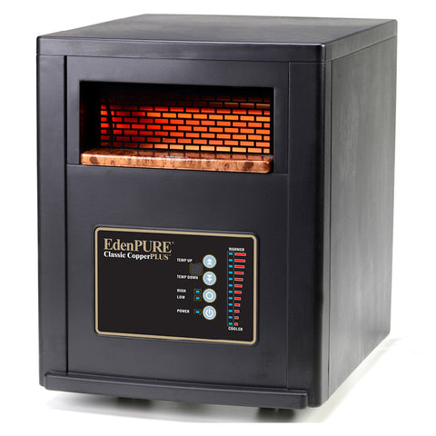 EdenPURE Classic CopperPLUS Infrared Heater refurbished unit with digital control panel and glowing heating element