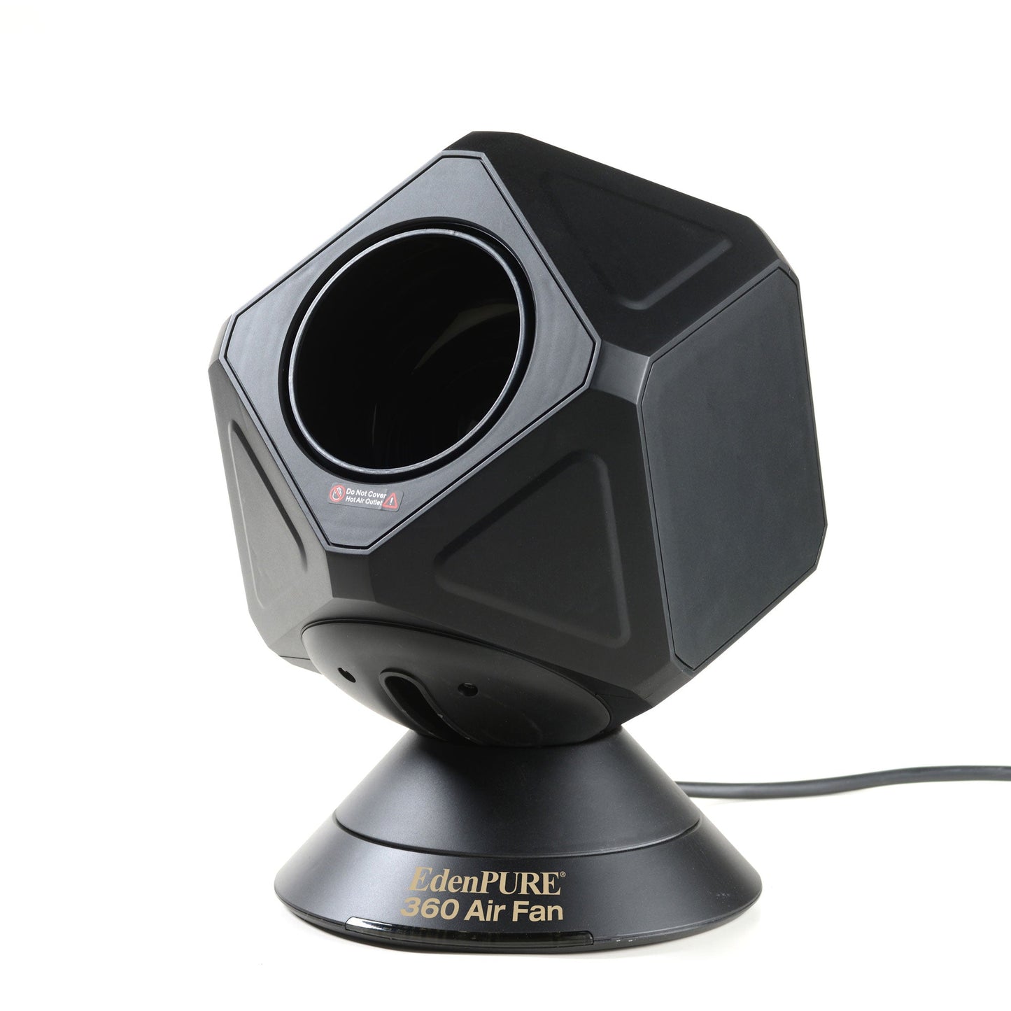 EdenPURE 360 Air Fan Heater Cooler refurbished unit in black with hexagonal fan design and conical base on white background