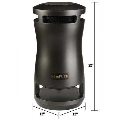Refurbished EdenPURE 360 Super Climater heater in black with 22-inch height and 12-inch square base dimensions