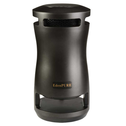 EdenPURE 360 Super Climater refurbished heater in black with curved design and EdenPURE logo on front isolated on white background